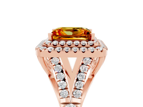 Rose gold Princess Cut Citrine Pavé Split Shank Double Halo Engagement Ring_5