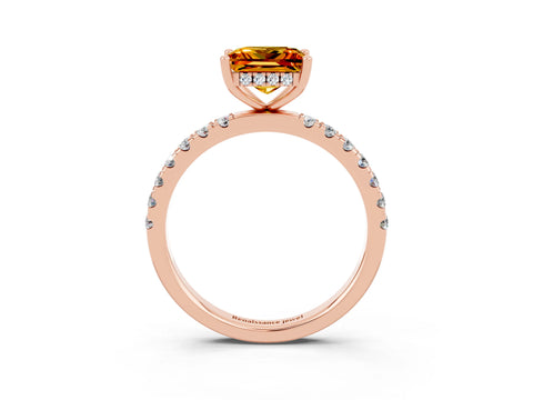 Rose gold Princess Cut Citrine Pave Band Solitaire Ring with Four-Prong Setting_15