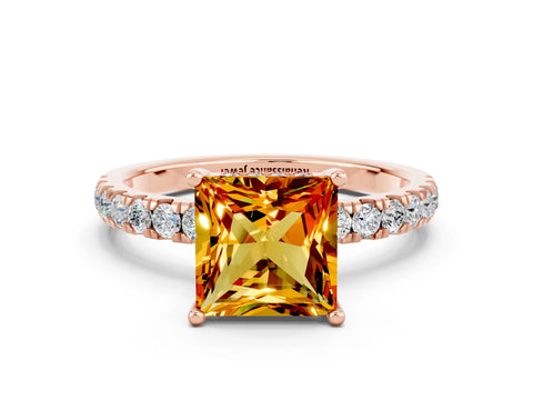Rose gold Princess Cut Citrine Pave Band Solitaire Ring with Four-Prong Setting_24