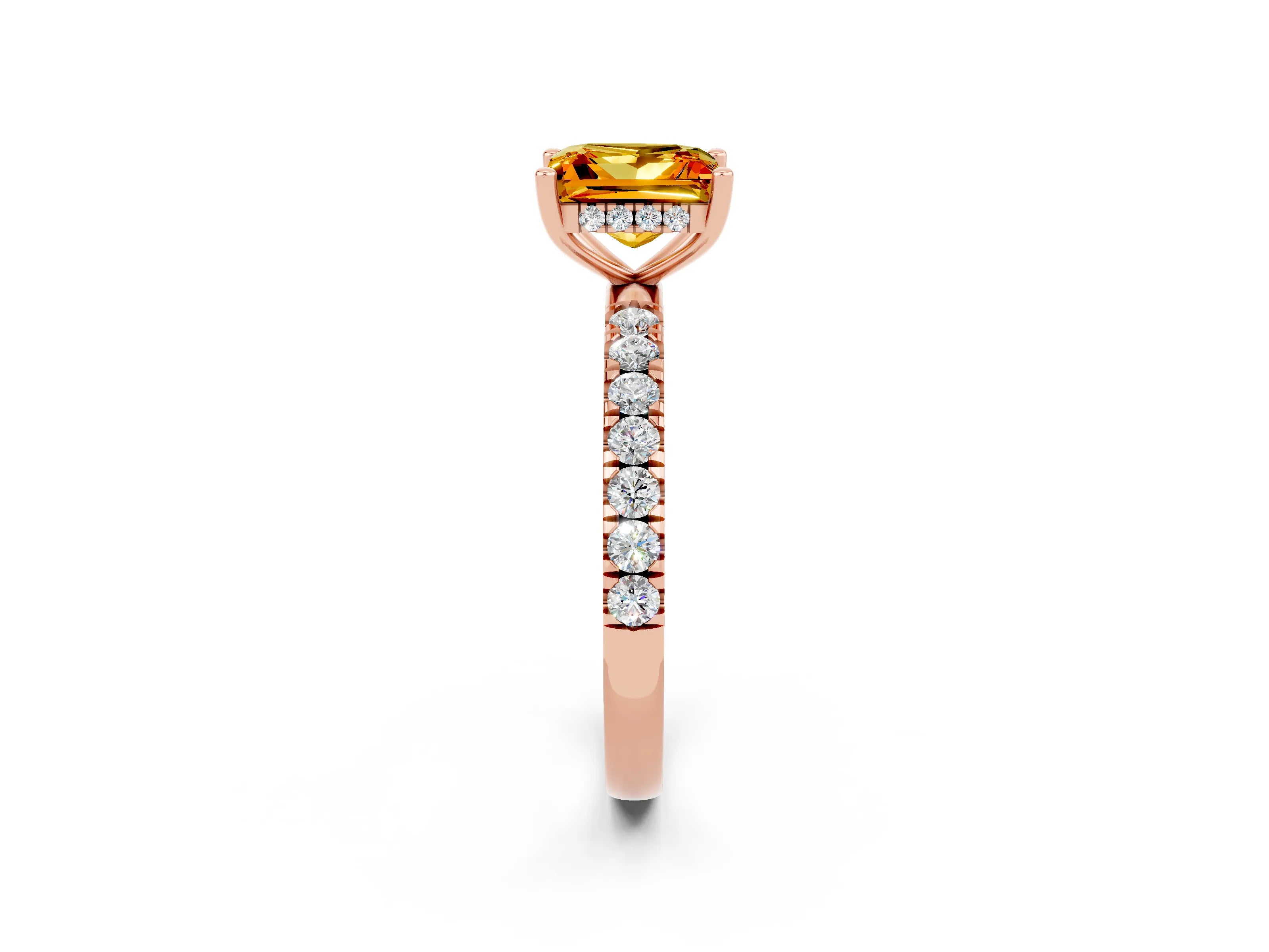 Rose gold Princess Cut Citrine Pave Band Solitaire Ring with Four-Prong Setting_26
