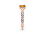 Rose gold Princess Cut Citrine Pave Band Solitaire Ring with Four-Prong Setting_26