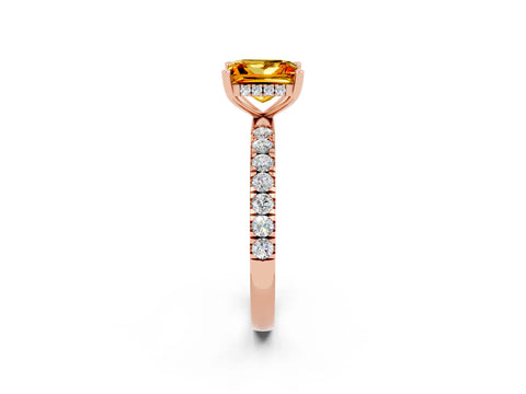Rose gold Princess Cut Citrine Pave Band Solitaire Ring with Four-Prong Setting_26