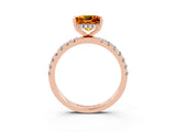 Rose gold Princess Cut Citrine Pave Band Solitaire Ring with Four-Prong Setting_27