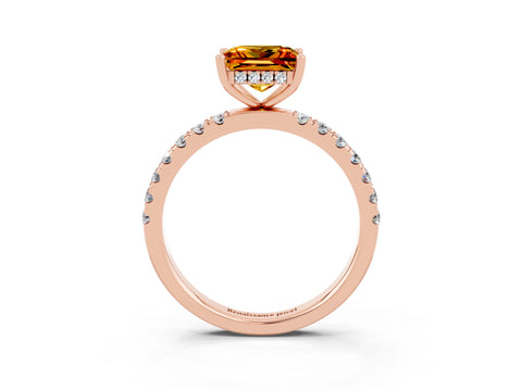 Rose gold Princess Cut Citrine Pave Band Solitaire Ring with Four-Prong Setting_27