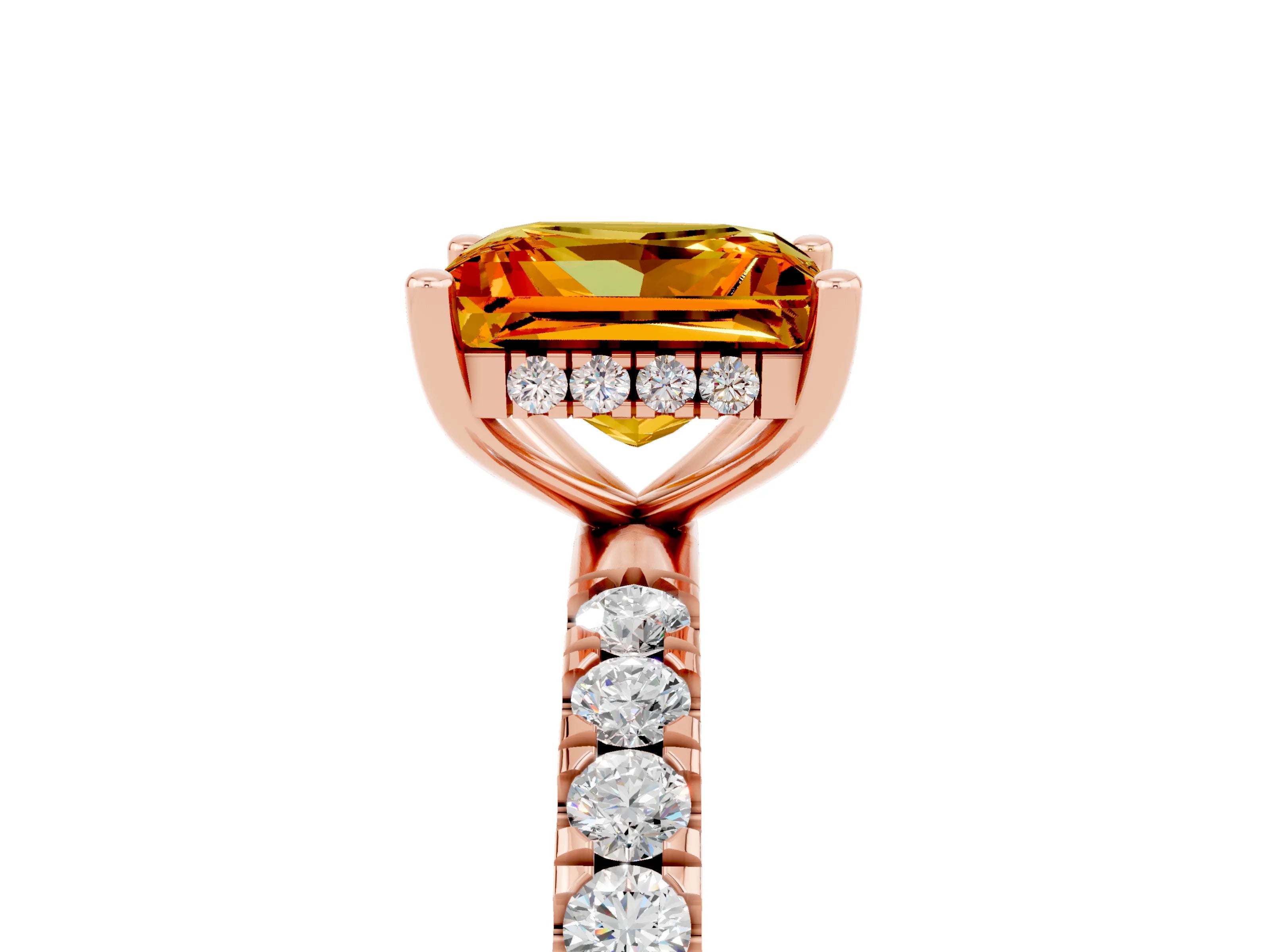 Rose gold Princess Cut Citrine Pave Band Solitaire Ring with Four-Prong Setting_29
