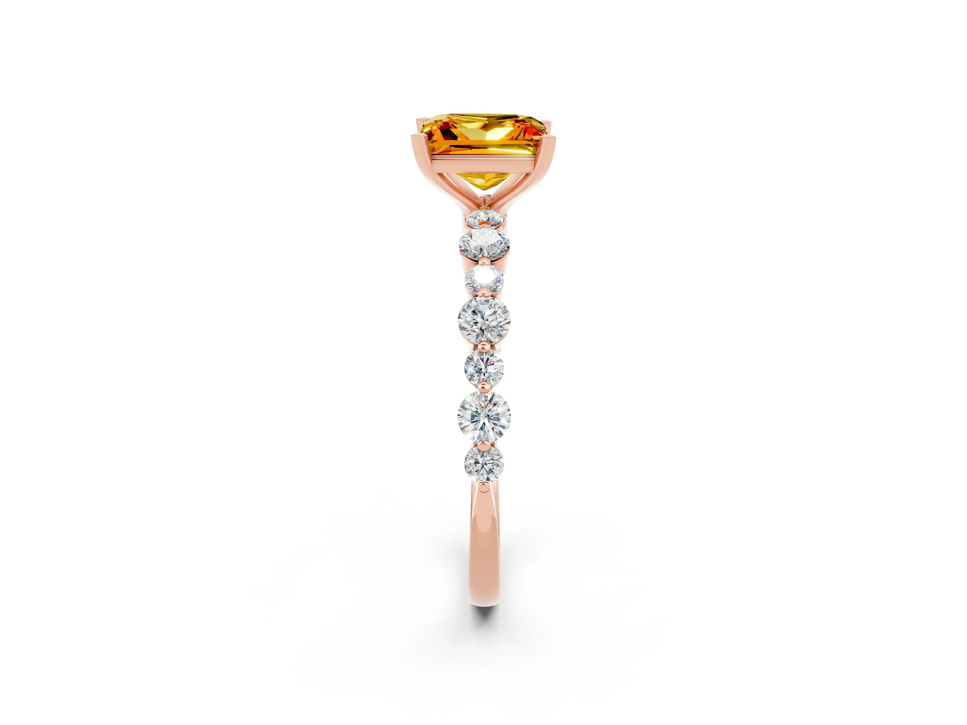 Rose gold Princess Cut Citrine Prong Set Engagement Ring with Pavé Band_2