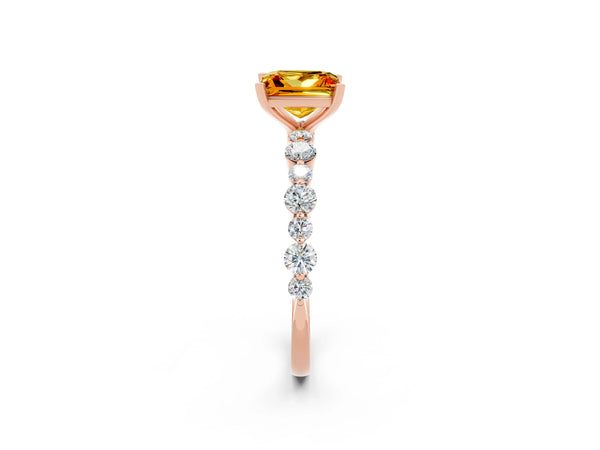 Rose gold Princess Cut Citrine Prong Set Engagement Ring with Pavé Band