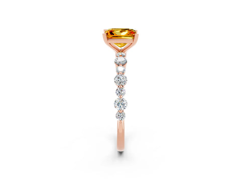 Rose gold Princess Cut Citrine Prong Set Engagement Ring with Pavé Band_2