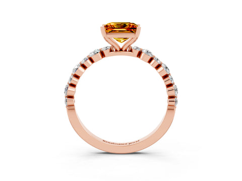 Rose gold Princess Cut Citrine Prong Set Engagement Ring with Pavé Band_3