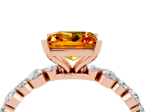 Rose gold Princess Cut Citrine Prong Set Engagement Ring with Pavé Band_4