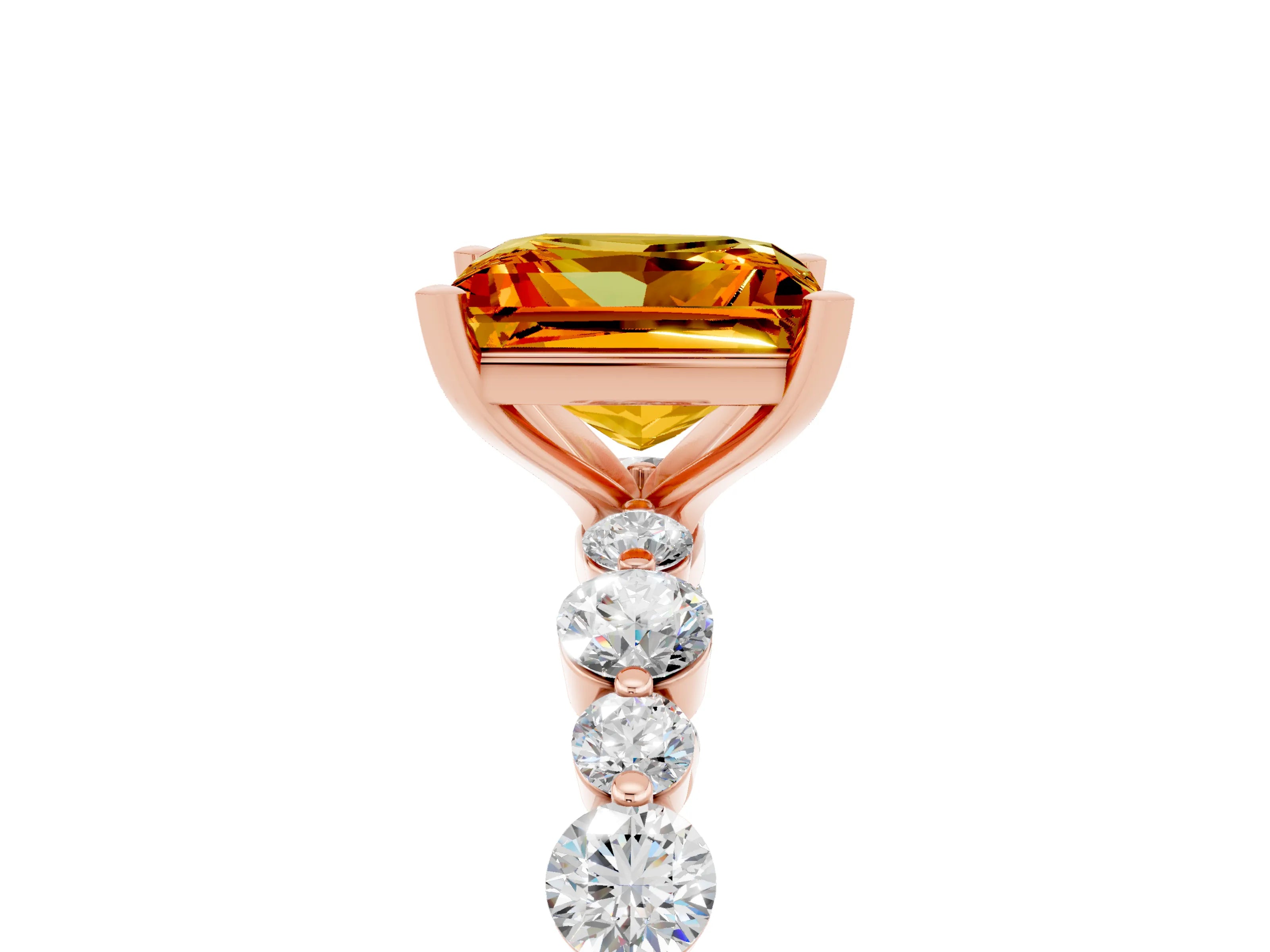 Rose gold Princess Cut Citrine Prong Set Engagement Ring with Pavé Band_5
