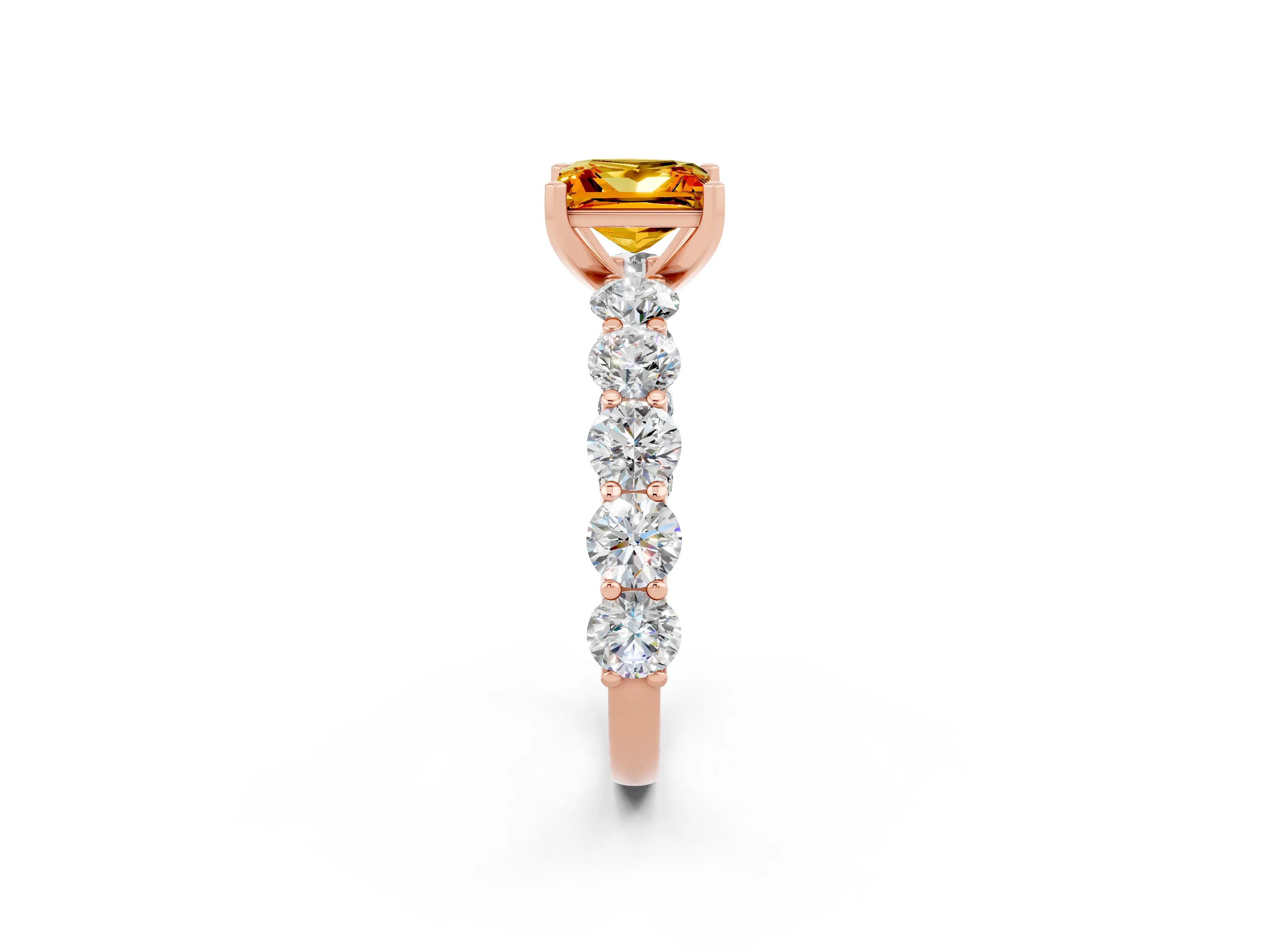 Rose gold Princess Cut Citrine Prong Setting with Side Stones on a Pave Band_2