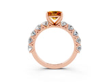 Rose gold Princess Cut Citrine Prong Setting with Side Stones on a Pave Band_3