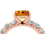Rose gold Princess Cut Citrine Prong Setting with Side Stones on a Pave Band_4