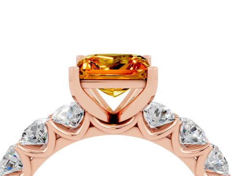 Rose gold Princess Cut Citrine Prong Setting with Side Stones on a Pave Band_4