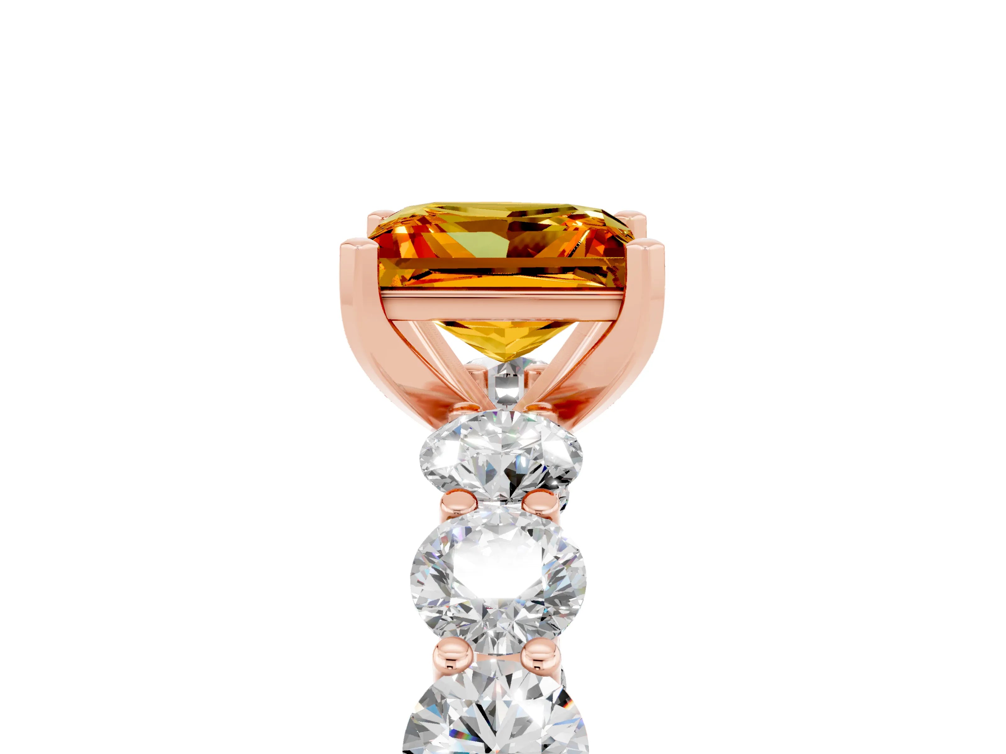 Rose gold Princess Cut Citrine Prong Setting with Side Stones on a Pave Band_5