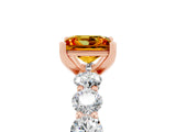 Rose gold Princess Cut Citrine Prong Setting with Side Stones on a Pave Band_5