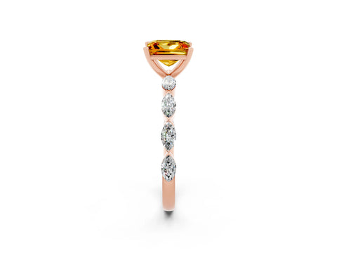 Rose gold Princess Cut Citrine Ring with Marquise Side Stones and Prong Setting_2
