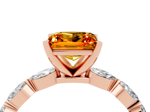 Rose gold Princess Cut Citrine Ring with Marquise Side Stones and Prong Setting_4