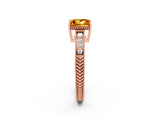 Rose gold Princess Cut Citrine Ring with Milgrain Pavé Band and Four-Prong Setting_14