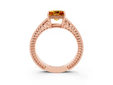 Rose gold Princess Cut Citrine Ring with Milgrain Pavé Band and Four-Prong Setting_15