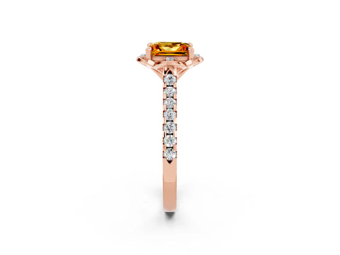 Rose gold Princess Cut Citrine Ring with Pavé Band and Floral Prong Setting_2