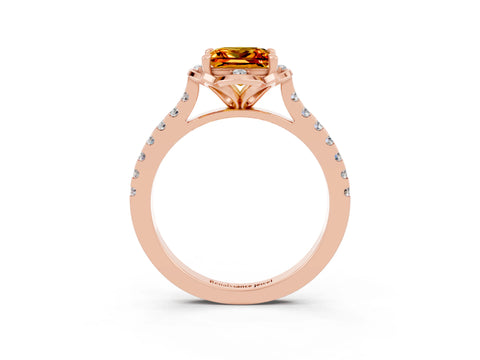 Rose gold Princess Cut Citrine Ring with Pavé Band and Floral Prong Setting_3