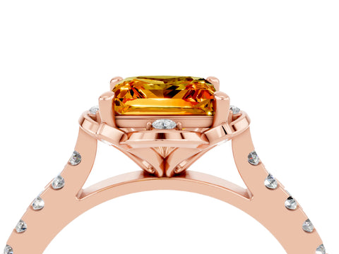 Rose gold Princess Cut Citrine Ring with Pavé Band and Floral Prong Setting_4