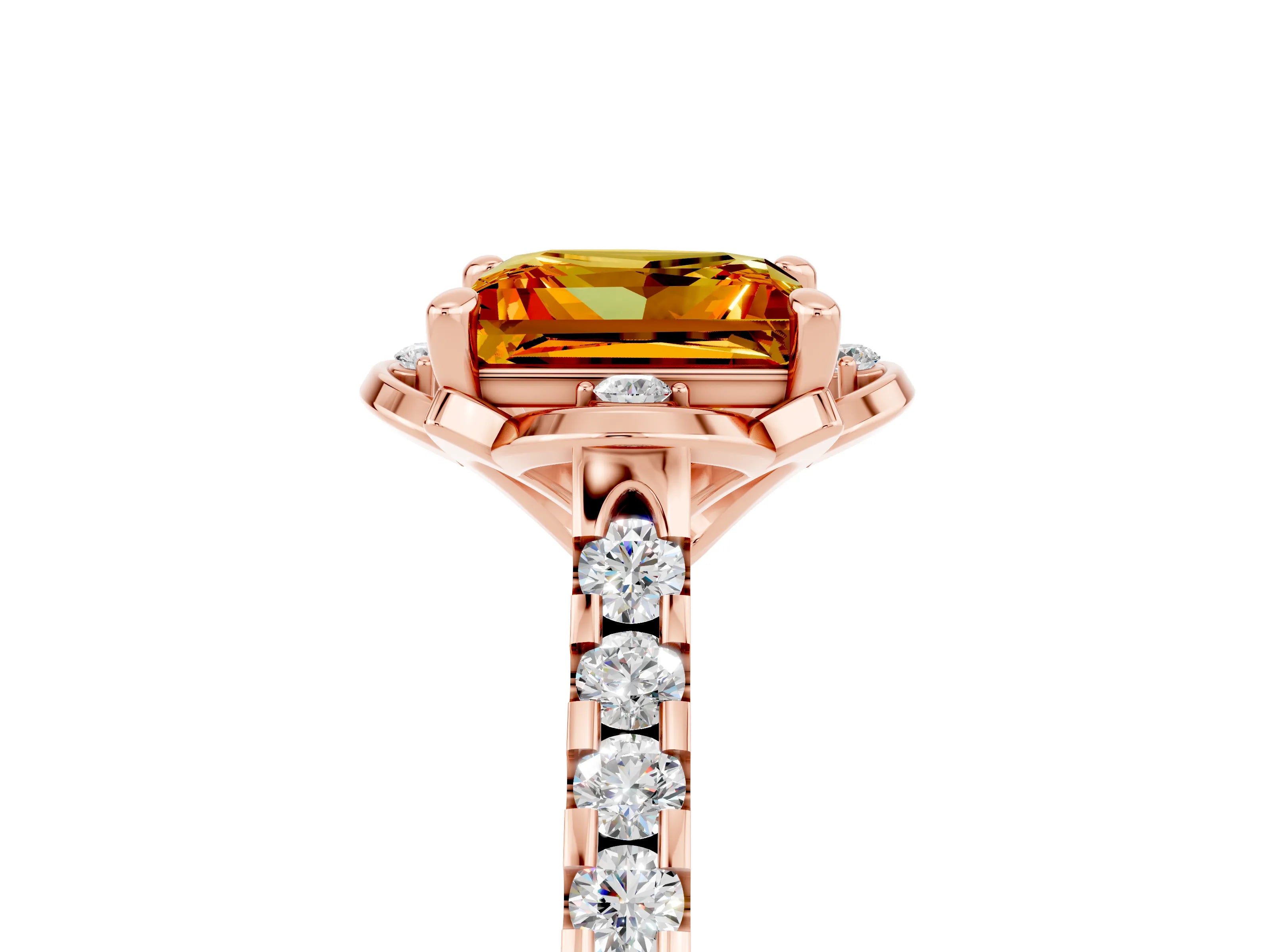 Rose gold Princess Cut Citrine Ring with Pavé Band and Floral Prong Setting_5