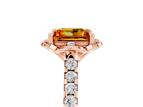Rose gold Princess Cut Citrine Ring with Pavé Band and Floral Prong Setting_5