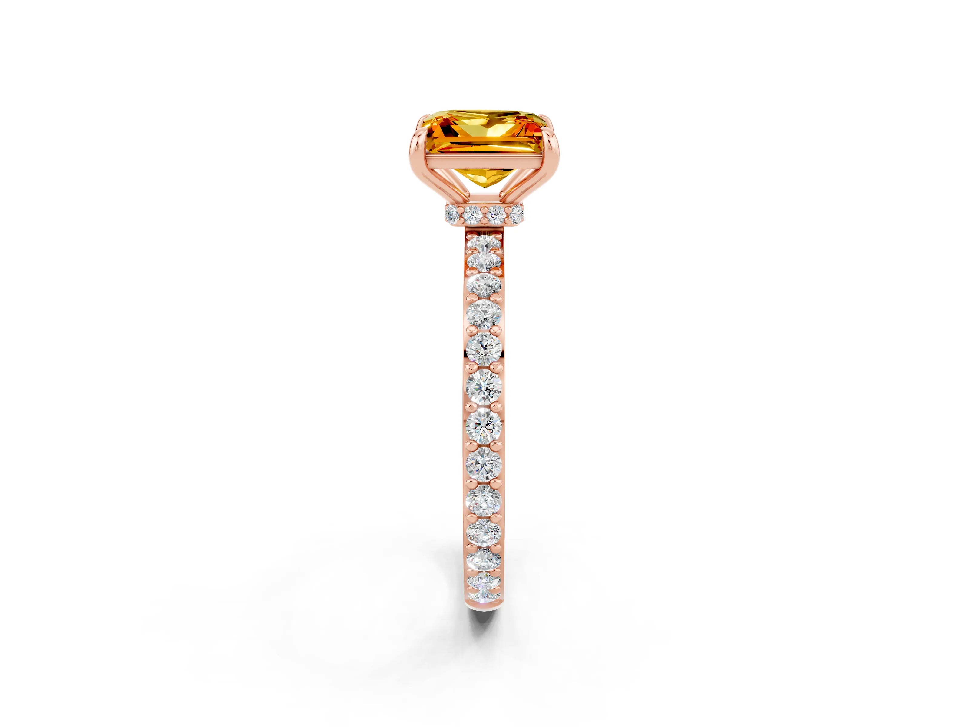 Rose gold Princess Cut Citrine Ring with Pavé Band and Four-Prong Setting_2