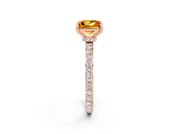 Rose gold Princess Cut Citrine Pavé Engagement Ring with Round  Accents and Prong Setting