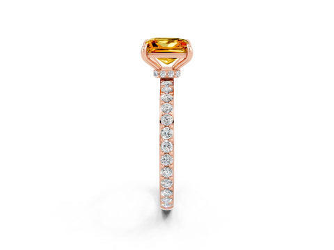 Rose gold Princess Cut Citrine Ring with Pavé Band and Four-Prong Setting_2