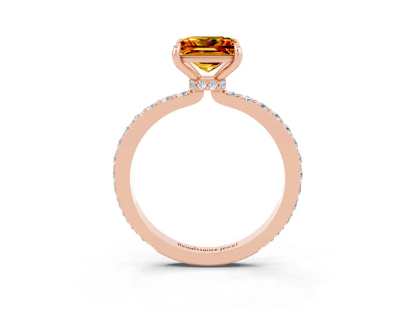 Rose gold Princess Cut Citrine Pavé Engagement Ring with Round  Accents and Prong Setting