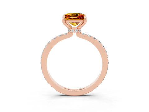 Rose gold Princess Cut Citrine Ring with Pavé Band and Four-Prong Setting_3