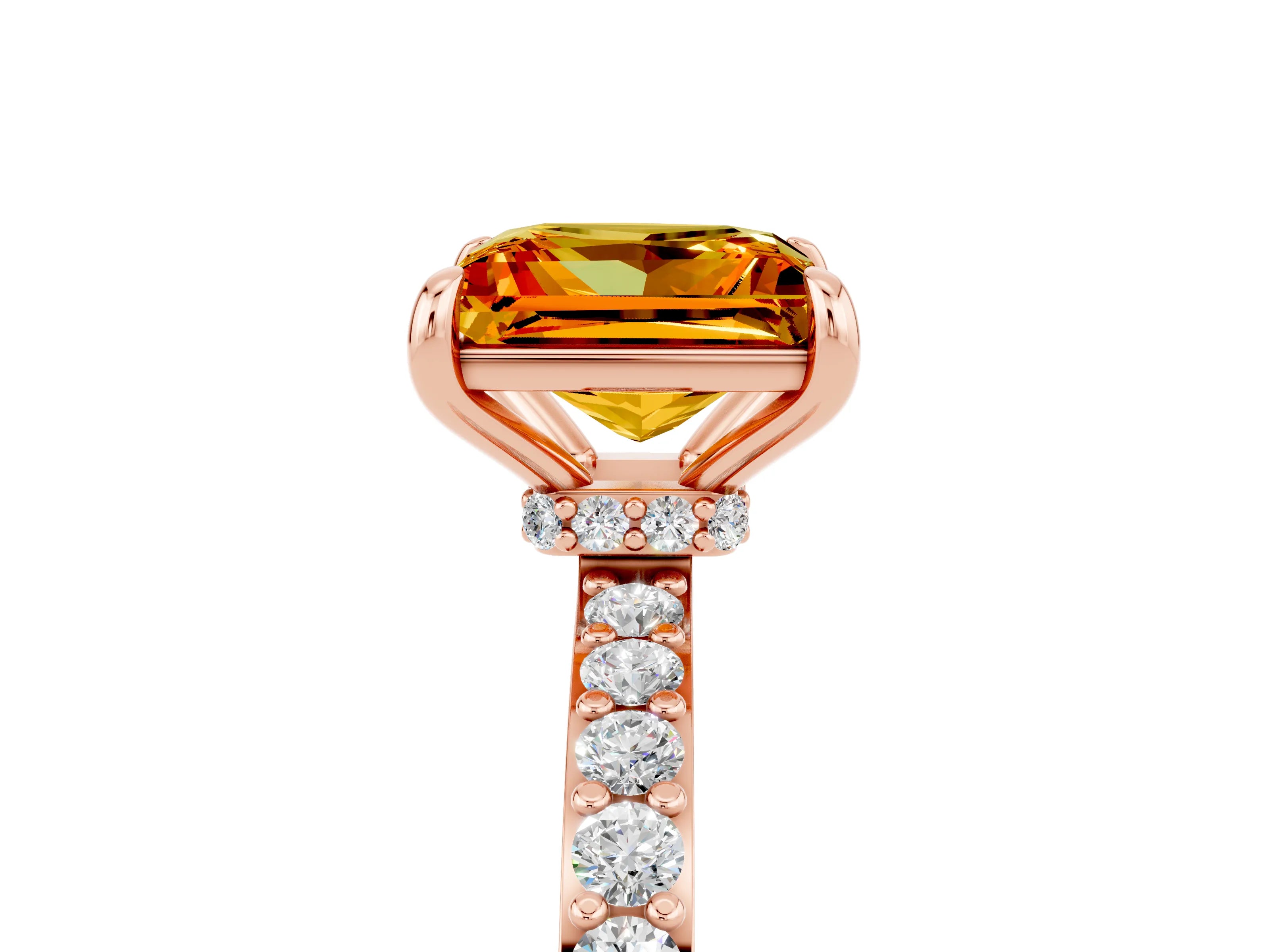 Rose gold Princess Cut Citrine Ring with Pavé Band and Four-Prong Setting_5
