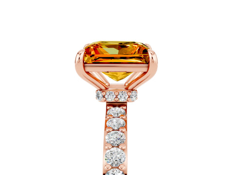 Rose gold Princess Cut Citrine Ring with Pavé Band and Four-Prong Setting_5