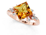 Rose gold Princess Cut Citrine Ring with Side Stones and Four-Prong Setting_37