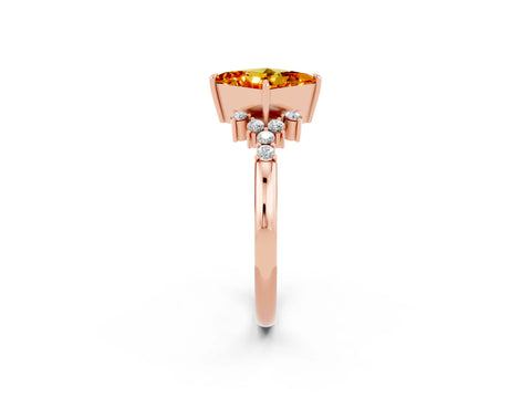 Rose gold Princess Cut Citrine Ring with Side Stones and Four-Prong Setting_38