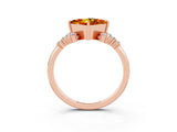 Rose gold Princess Cut Citrine Ring with Side Stones and Four-Prong Setting_39