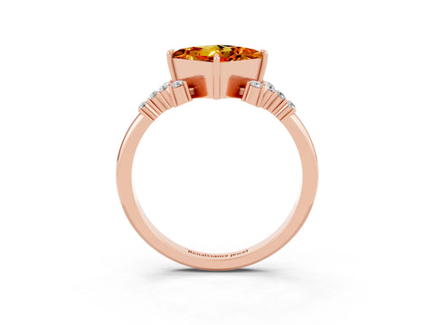 Rose gold Princess Cut Citrine Ring with Side Stones and Four-Prong Setting_39