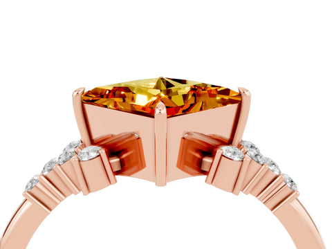 Rose gold Princess Cut Citrine Ring with Side Stones and Four-Prong Setting_40