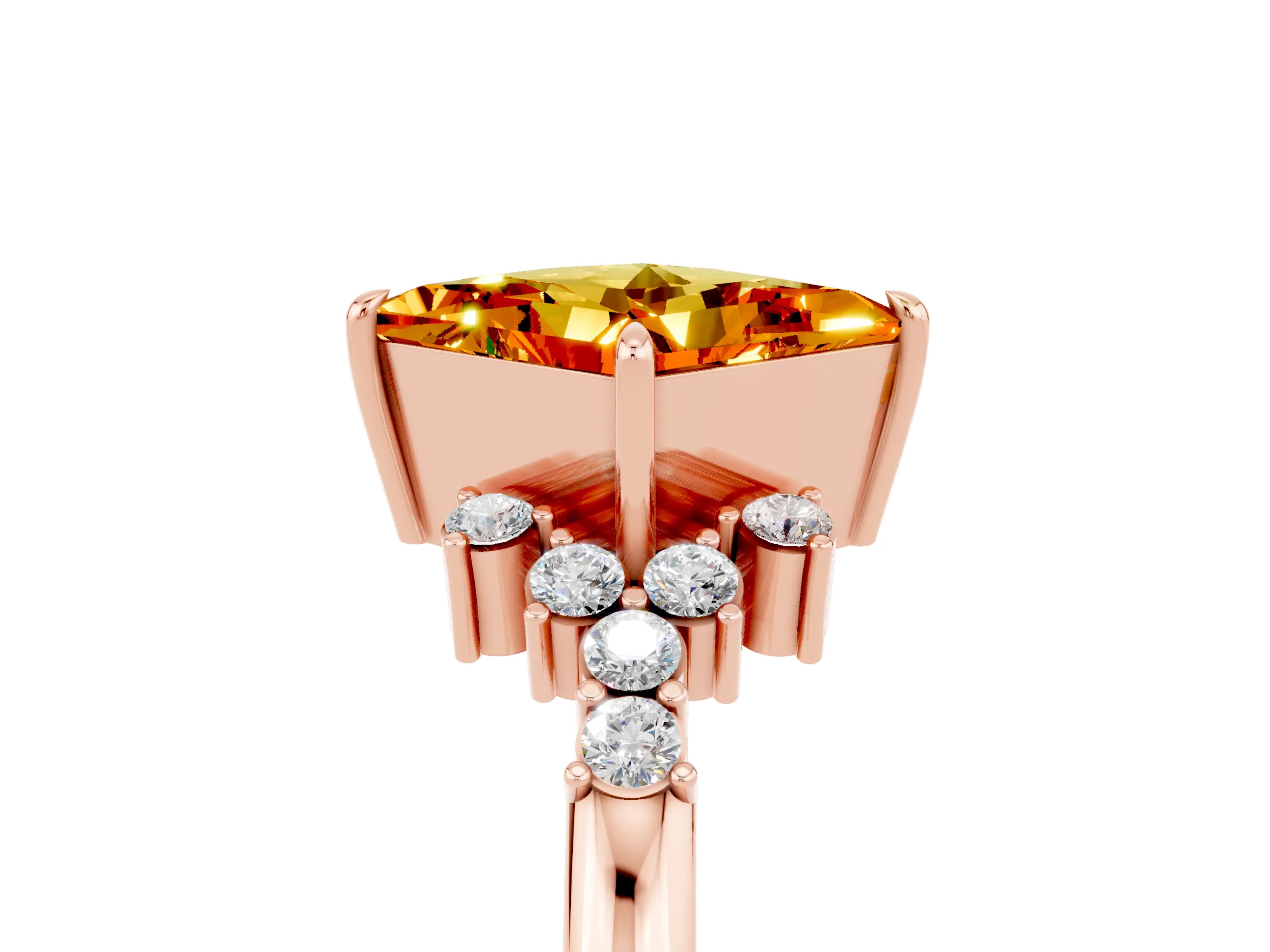 Rose gold Princess Cut Citrine Ring with Side Stones and Four-Prong Setting_41