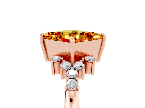 Rose gold Princess Cut Citrine Ring with Side Stones and Four-Prong Setting_41