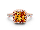 Rose gold Princess Cut Citrine Scalloped Halo Engagement Ring with Round Shared Prong Band_12