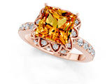 Rose gold Princess Cut Citrine Scalloped Halo Engagement Ring with Round Shared Prong Band_13