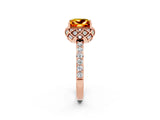 Rose gold Princess Cut Citrine Scalloped Halo Engagement Ring with Round Shared Prong Band_14