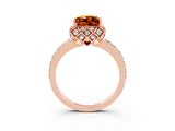Rose gold Princess Cut Citrine Scalloped Halo Engagement Ring with Round Shared Prong Band_15