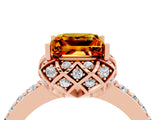 Rose gold Princess Cut Citrine Scalloped Halo Engagement Ring with Round Shared Prong Band_16