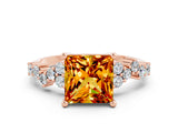 Rose gold Princess Cut Citrine Scattered Round Accent Ring with Prong Setting_27